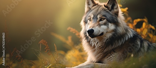 Grey Wolf on Grass under Su...