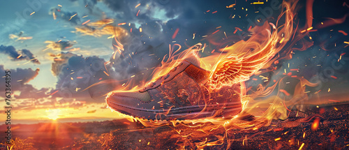 Athletic shoe fantasy wings ablaze