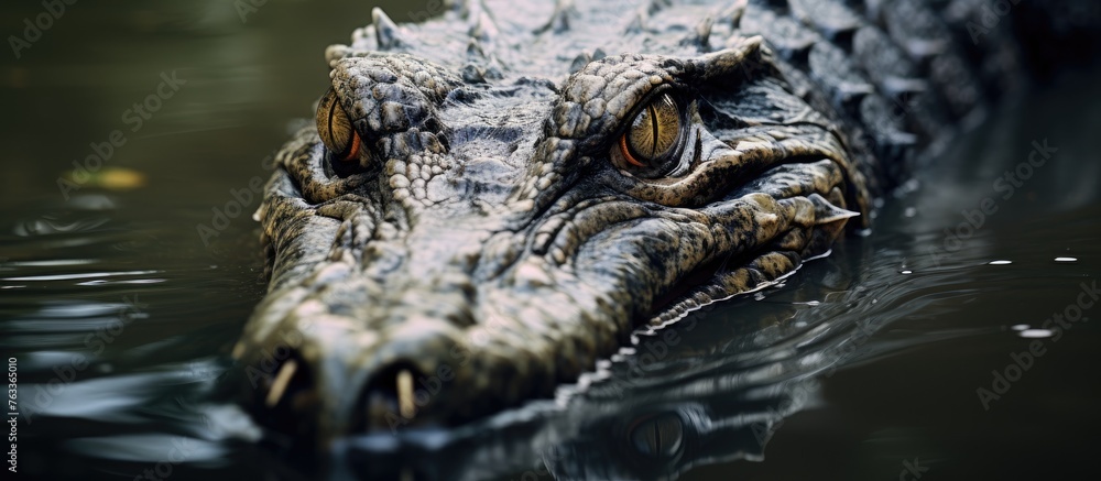 Fototapeta premium Crocodile with Open Mouth and Wide Eyes in Water