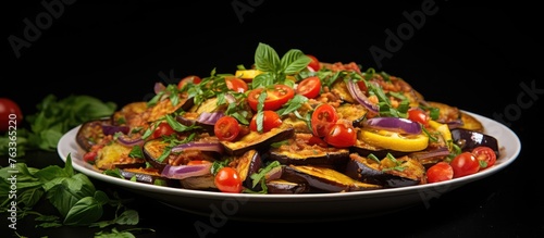 Plate of assorted vegetables topped with herbs