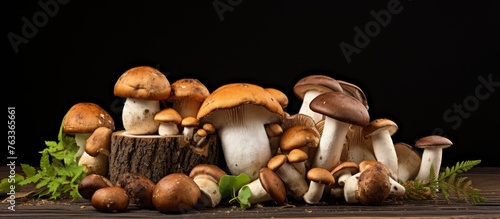 Boletus mushrooms on wooden...