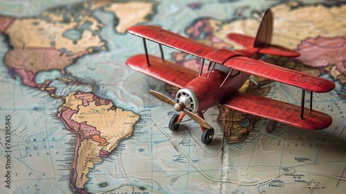 A plane on a world map, best travelling locations on the world, holiday journey concepts photo