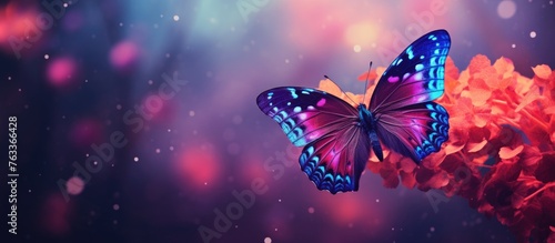 Purple butterfly on flower with blurred backdrop © vxnaghiyev