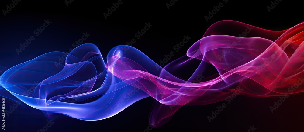 Fototapeta premium Red and blue smoke wave on black background
