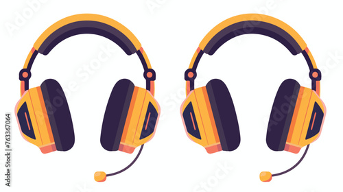 Headphones earphones flat icon. Head silhouette flat
