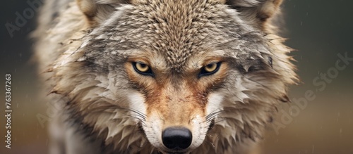 Wolf with wet face and blurred background