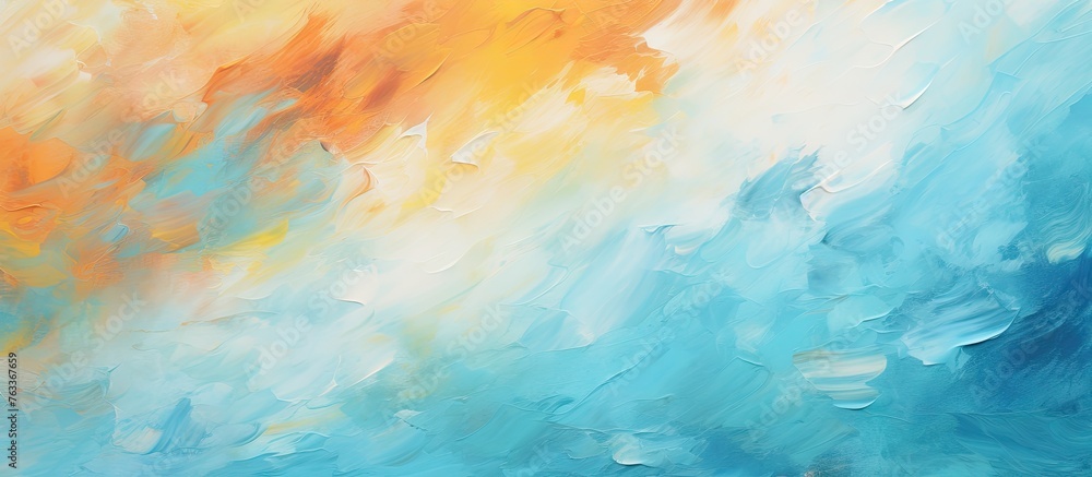 Abstract artwork with blue and orange sky and clouds - obrazy, fototapety, plakaty 