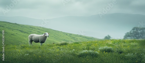 A sheep grazing in a lush g...