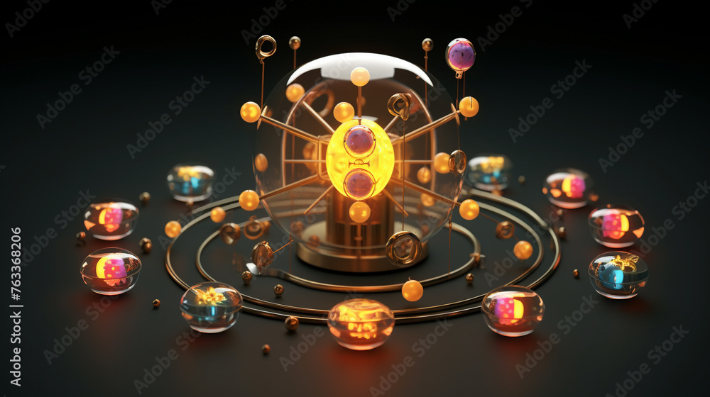 Colorful 3D atomic illustration electrons Colorful 3D atomic illustration electrons