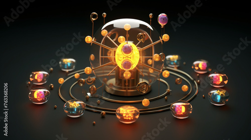 Colorful 3D atomic illustration electrons