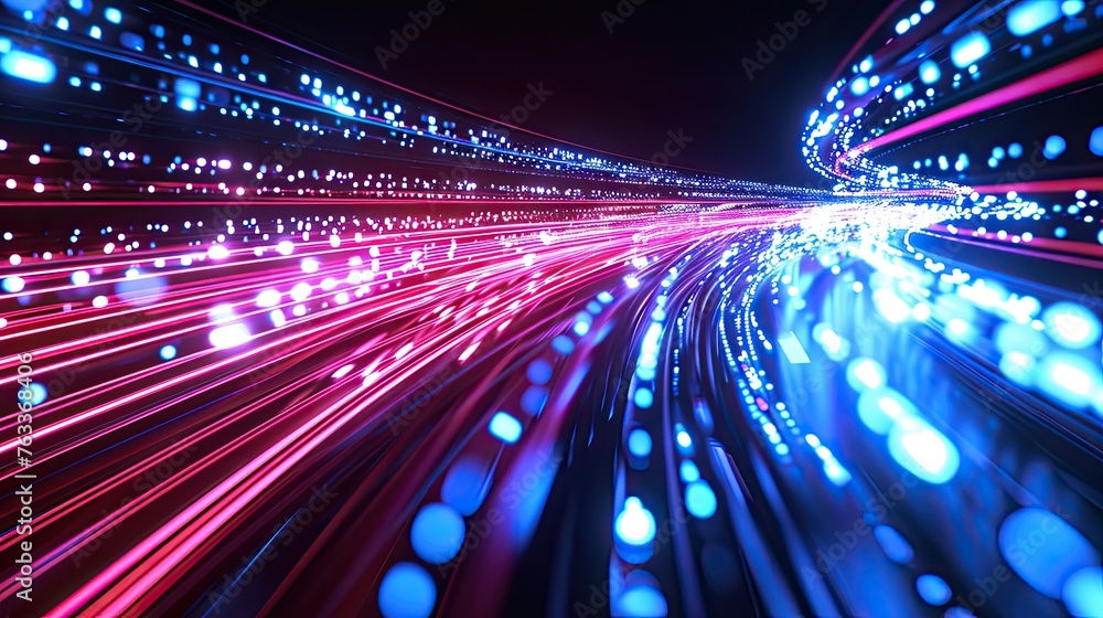 Abstract image of neon flow of data and information, cyberspace, cables ...