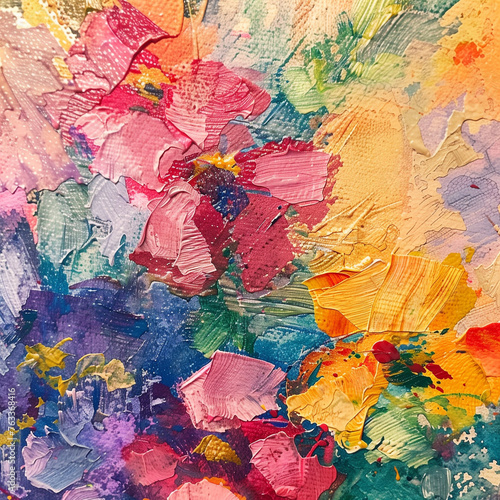 Close-up of watercolor flowers on canvas  Vibrant watercolor Painting  Colorful Textured Petals  Creative Artwork Detail  AI Generation
