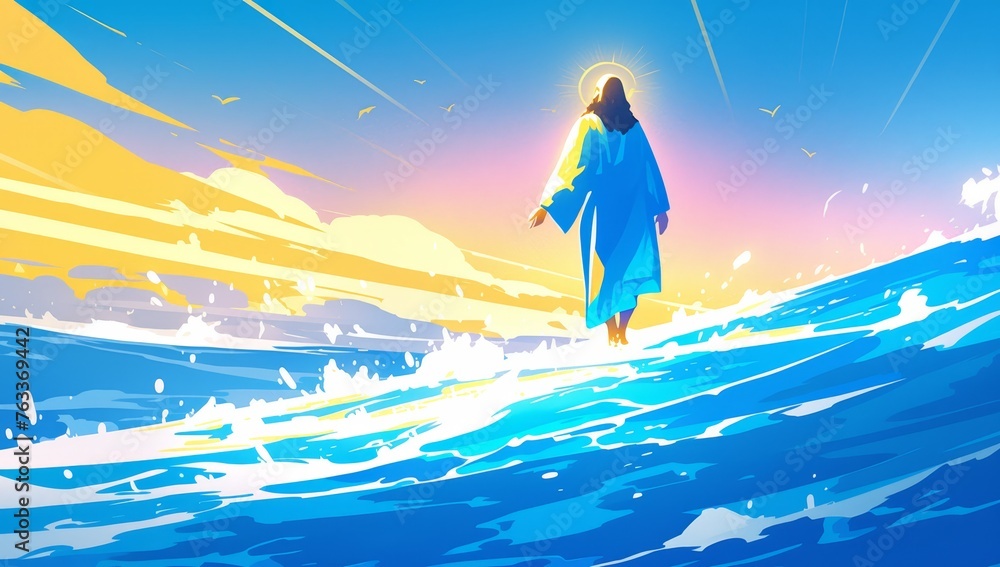Jesus walking on water Stock Illustration | Adobe Stock