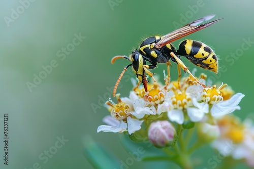 The bee makes honey on the flower's core -- up close © SHI