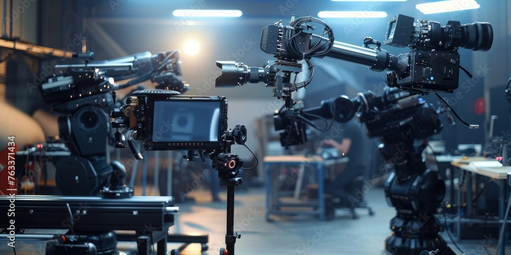 Fototapeta premium Robotic camera arms filming in a studio