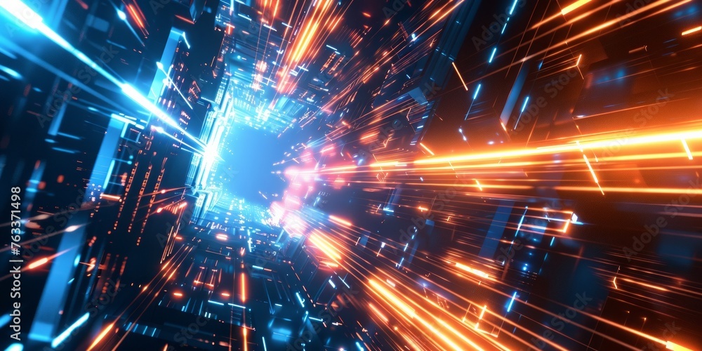 Fototapeta premium Abstract technology concept with glowing neon lights and lines