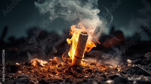 Burning cigarette with a toxic symbol on the smoke 