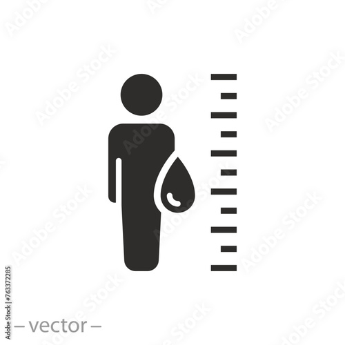 hydration or dehydration icon, body water level, loss or gain liquid, flat symbol on white background - vector illustration eps10