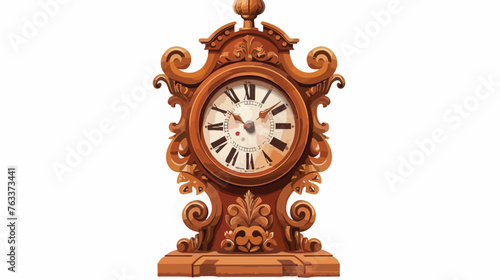 Old vintage wooden table clock brown wood carving 