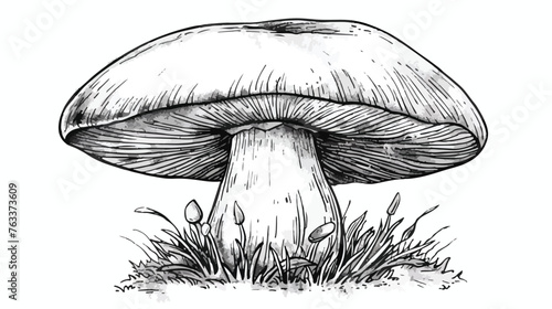 One monochrome boletus mushroom hand drawn sketch lin