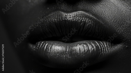 A close up of a woman's lips with a black background photo