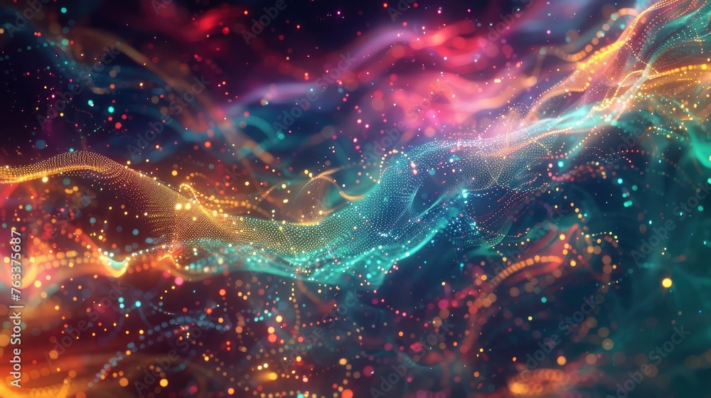 A colorful, swirling galaxy of stars and dust - obrazy, fototapety, plakaty 