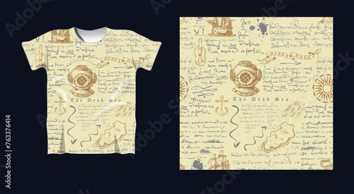  t-shirt with a seamless texture note and traveler sketch print