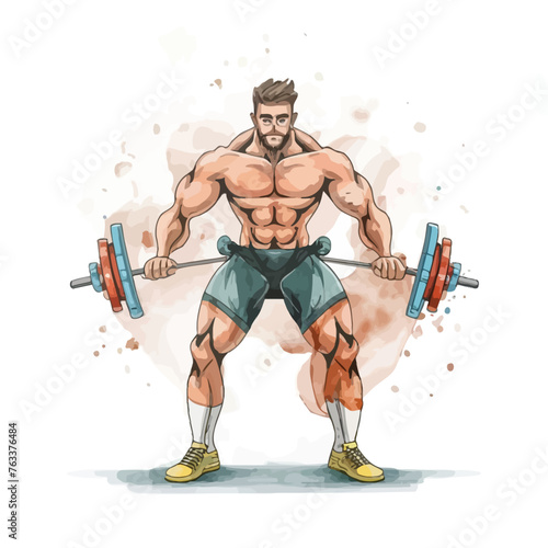 red white black modern style minimalist lines of a strong muscle pose strong body builder anatomy man at gym with bundle Doing exercises in all body positions using different gym equipment