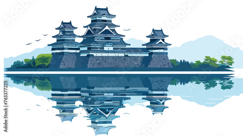 Reflection in front of Matsumoto Castle flat vector