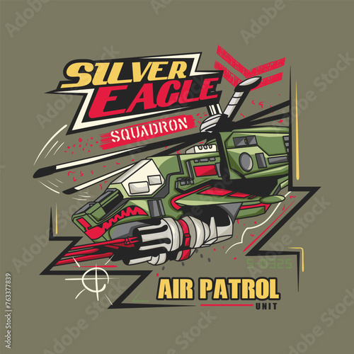 Retro style illustration of a military aviation theme for apparel design