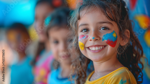Smiling Girl with Face Paint Celebrating International Children's Day