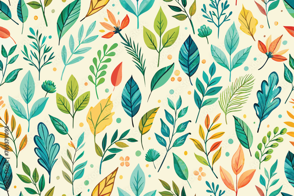 Watercolor seamless pattern with leaves design Watercolor seamless pattern with leaves design