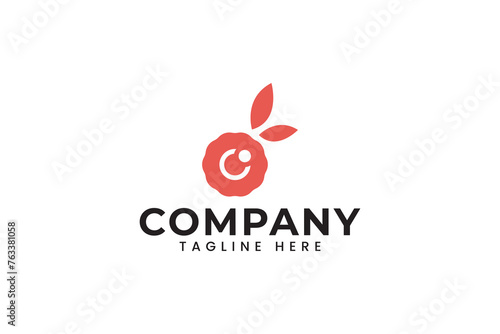 camera with letter O and cherry fruit logo design for photography and art studio company business
