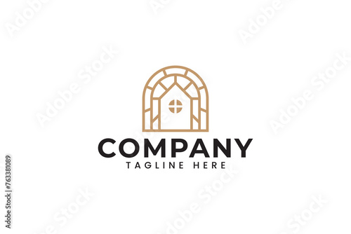 gate house linear abstract logo design for property and furniture company business
