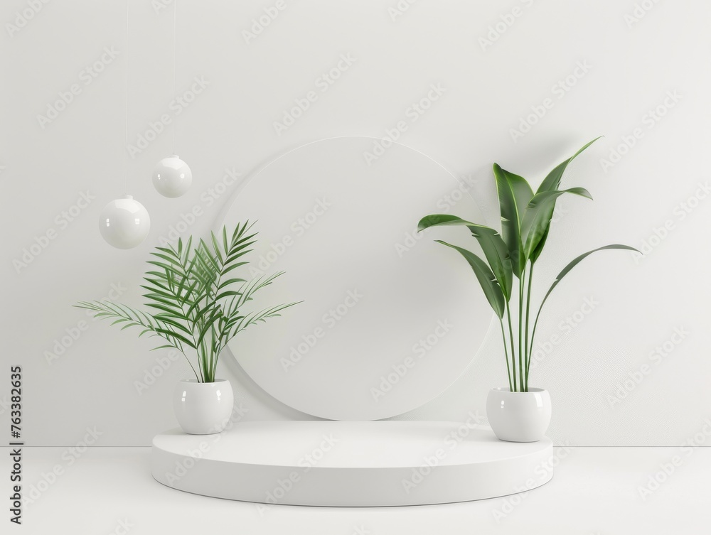 A 3D-rendered minimalist white backdrop, offering a clean and sleek design with ample space for advertising text A 3D-rendered minimalist white backdrop, offering a clean and sleek design with ample space for advertising text