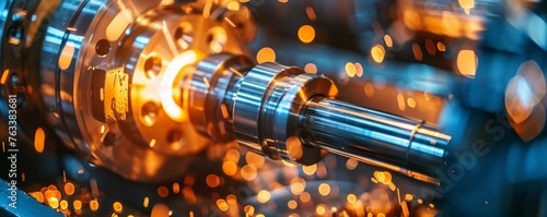A close-up of a lathe machine shaping a metal rod, showcasing the precision of modern metalworking in manufacturing photo