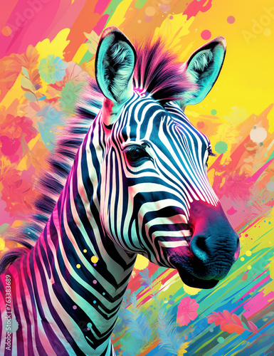an artistic print of zebra on a colorful background   reated with Generative Ai