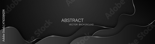 Abstract black steel mesh background with silver glowing lines with free space for design. Modern technology innovation concept background. Perforated dark metal sheet for background image.