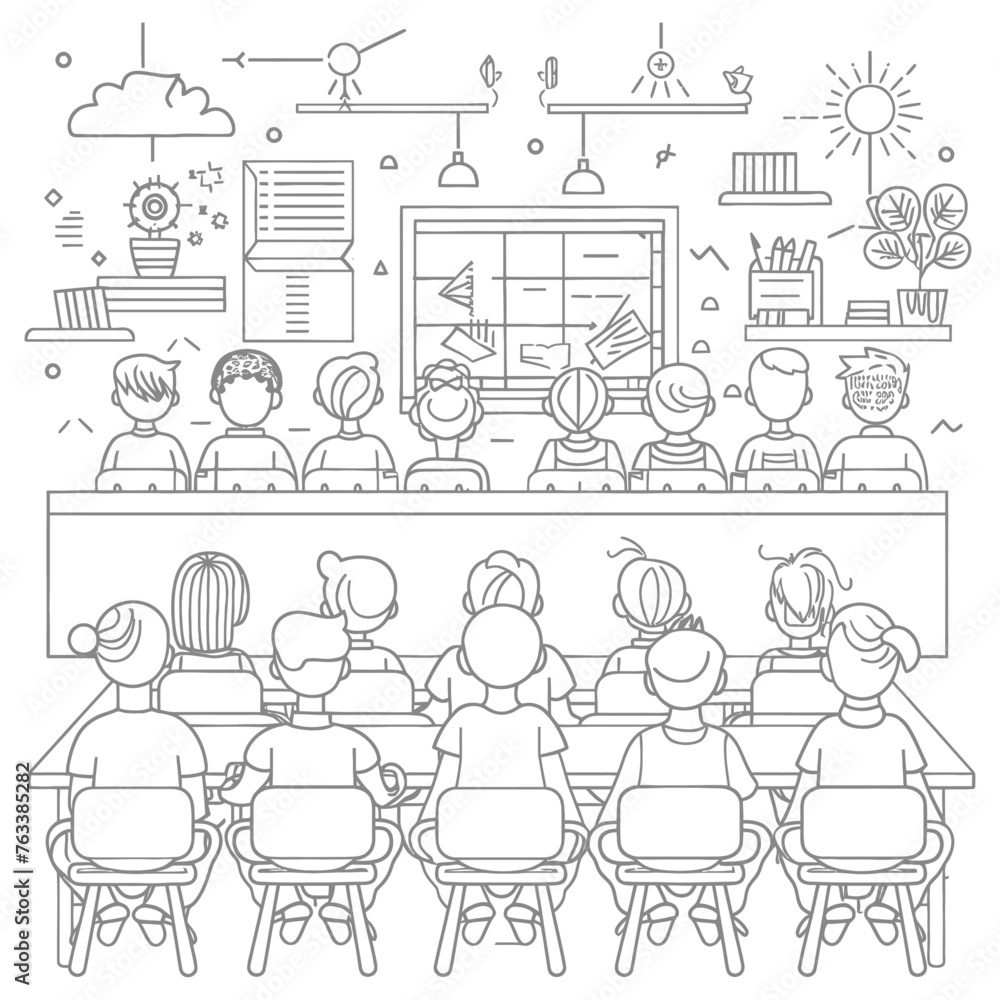 Outline illustration for positive learning situations in the classroom at school Outline illustration for positive learning situations in the classroom at school