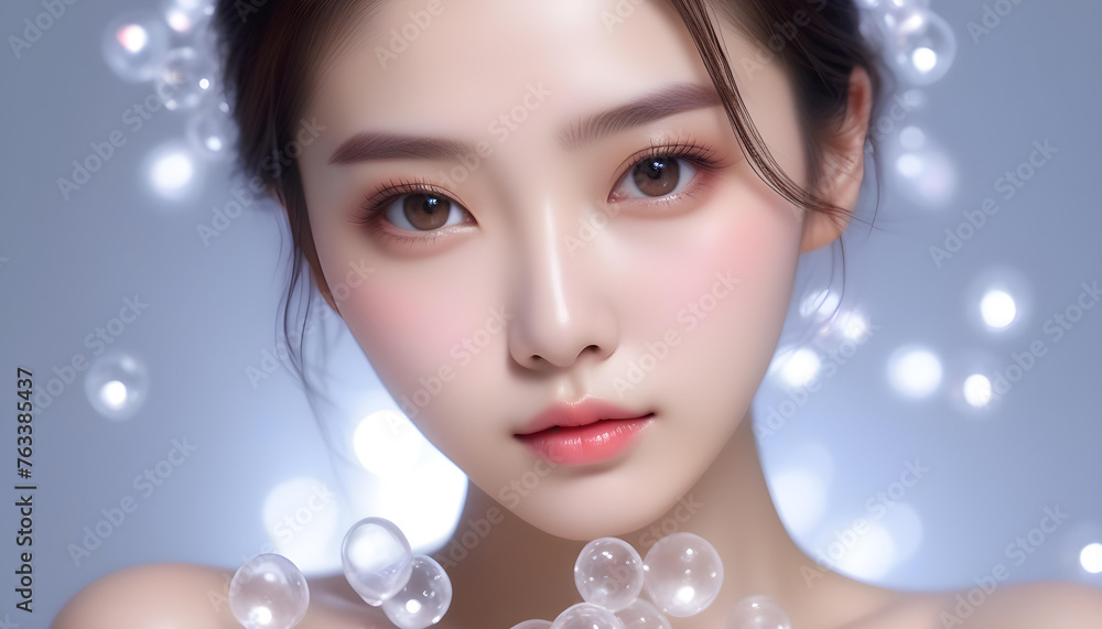 Beautiful and cute Asian girl model's glowing clear and moisturized skin, skin care, freshness and beauty images.
綺麗な女性の美容イメージ