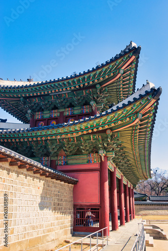 Donhwamun Gate Changdeokgung Palace  March 2st2024 photo of the main gate of Changdeokgung  Wooden Design is located in Seoul  South Korea.