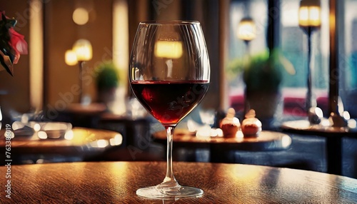 Scarlet Elixir: A Tempting Glass of Red Wine Beckons on the Table"