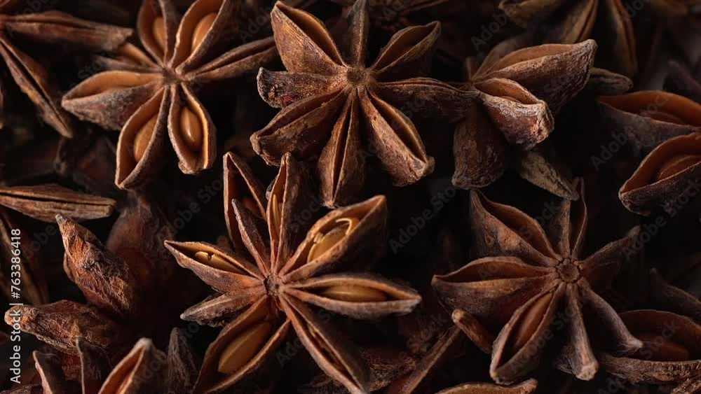 Macro close up video of star anise. 360 degree rotation of anise. Macro close up video of star anise. 360 degree rotation of anise.