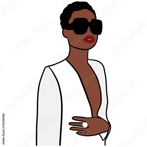Classy Black Woman Illustration, African American pretty girl. Female portrait. Black beauty concept. Vector Illustration of Black Woman. Great for avatars. Fashion, beauty