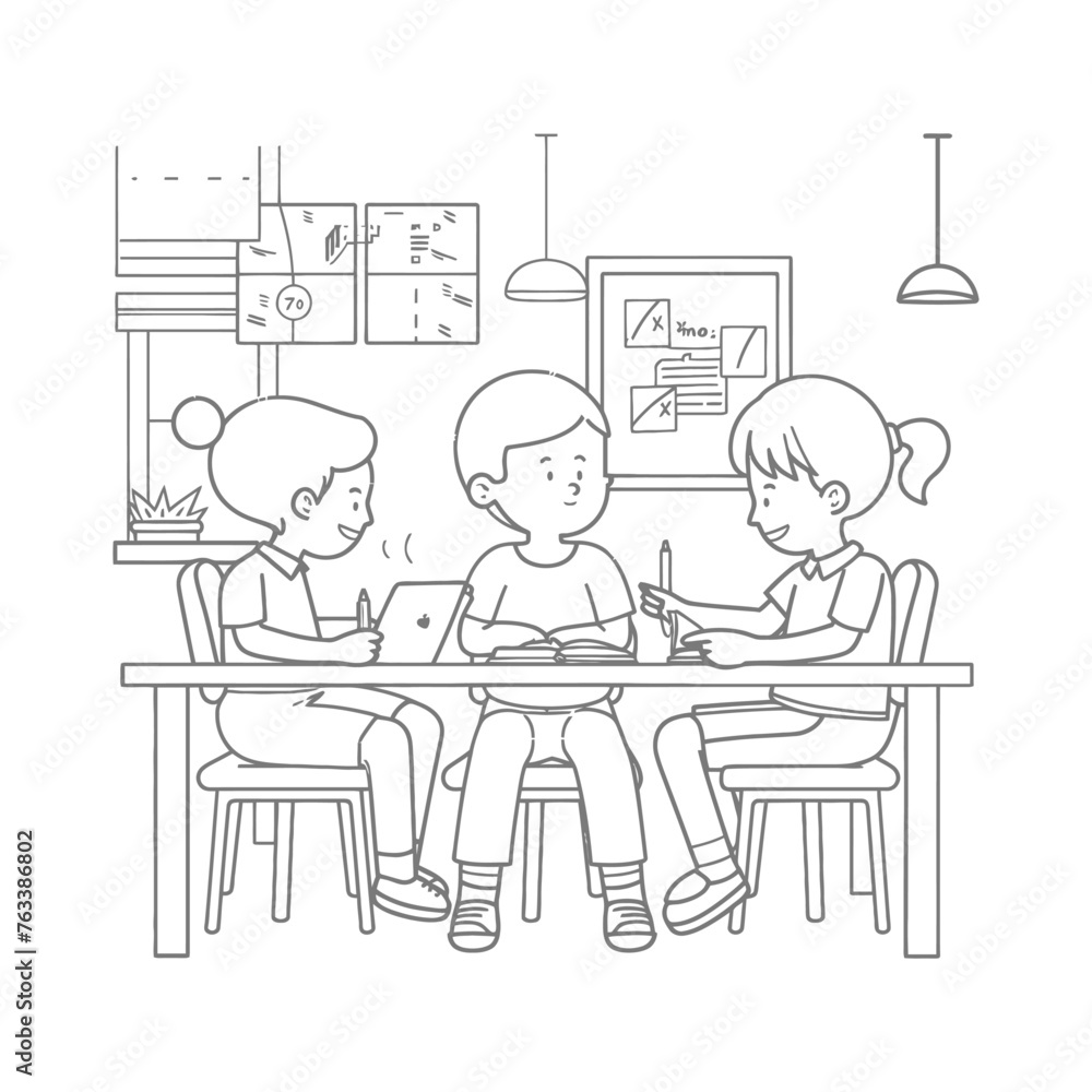 Outline illustration for positive learning situations in the classroom at school Outline illustration for positive learning situations in the classroom at school