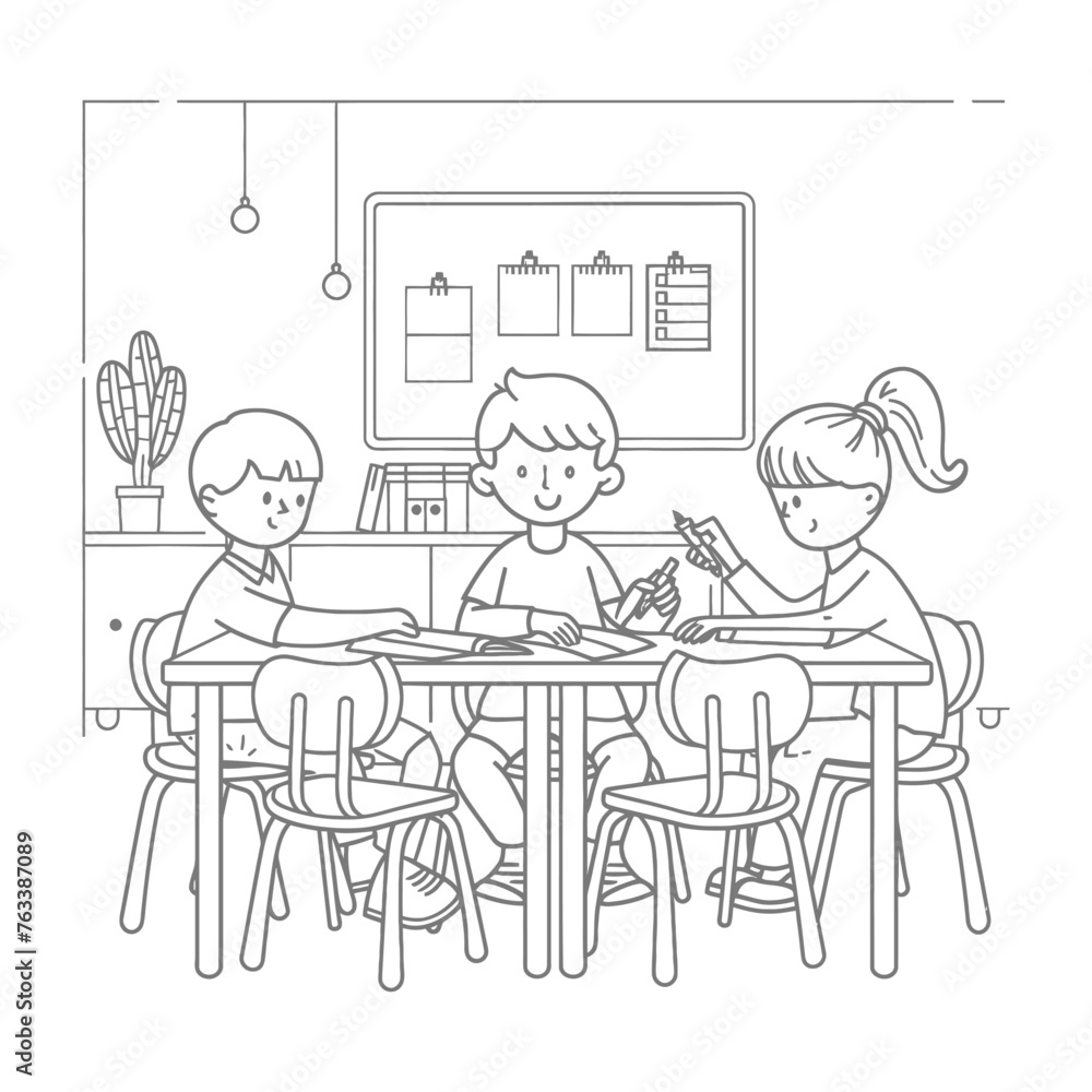 Outline illustration for positive learning situations in the classroom at school Outline illustration for positive learning situations in the classroom at school