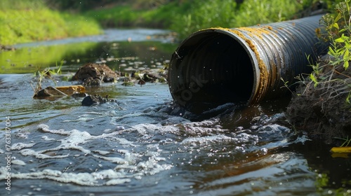 Wallpaper Mural Environmental damage concept, Industrial and factory wastewater discharge pipe into the canal and sea. Torontodigital.ca