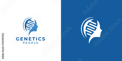 Creative Genetics People Logo. Human Head and DNA with Minimalist Style. Health Care Logo Icon Symbol Vector Design Inspiration.