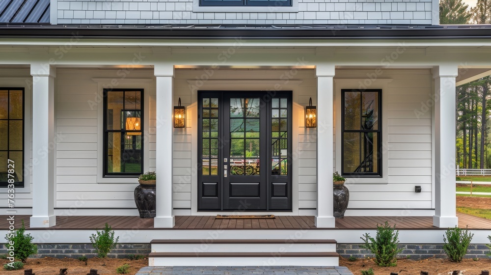 Exterior architecture image of modern farmhouse front door porch