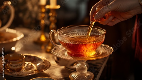 Person Pouring Tea Into Glass Cup